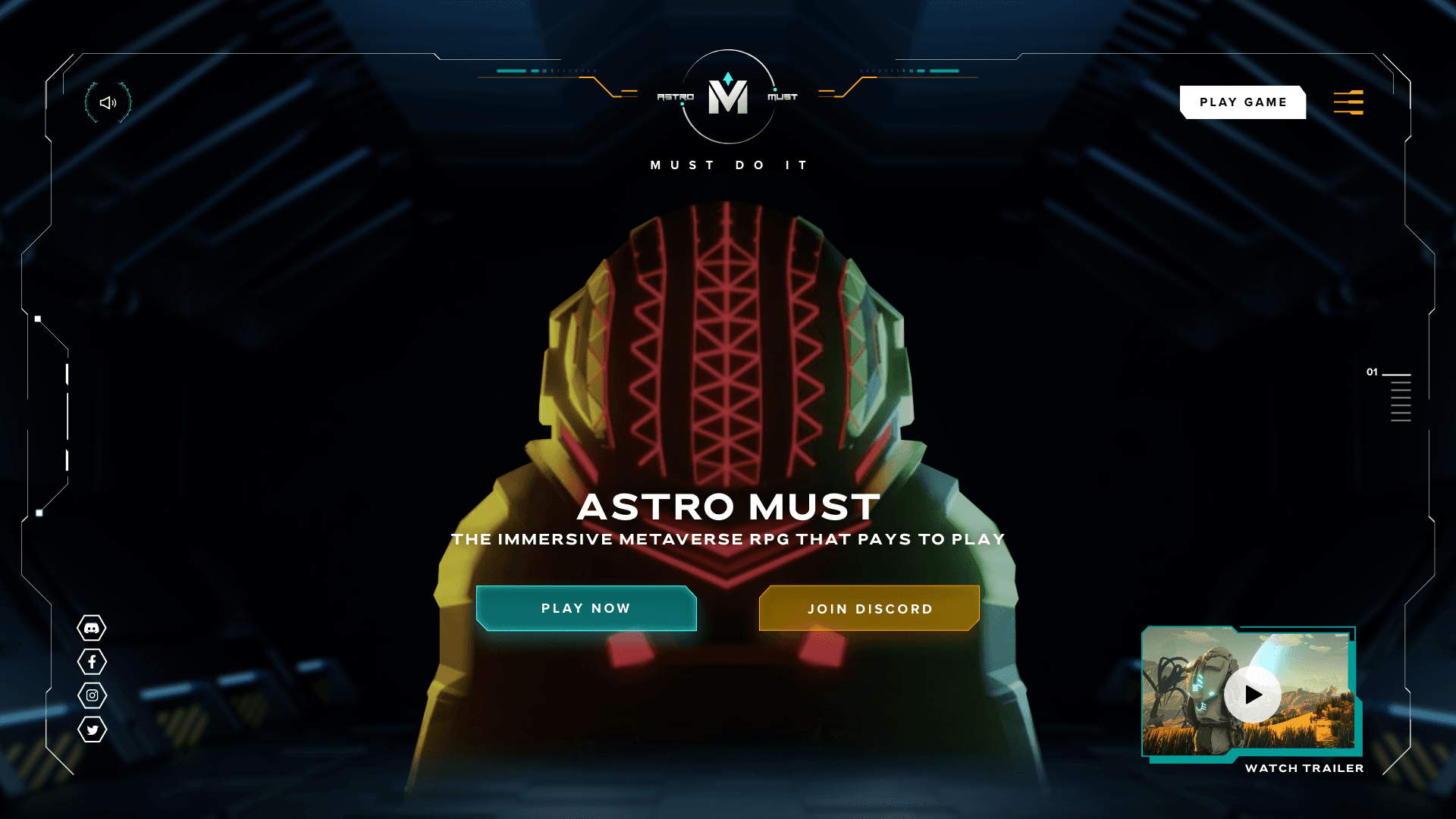 Astro Must hero with Play Now and Join Discord