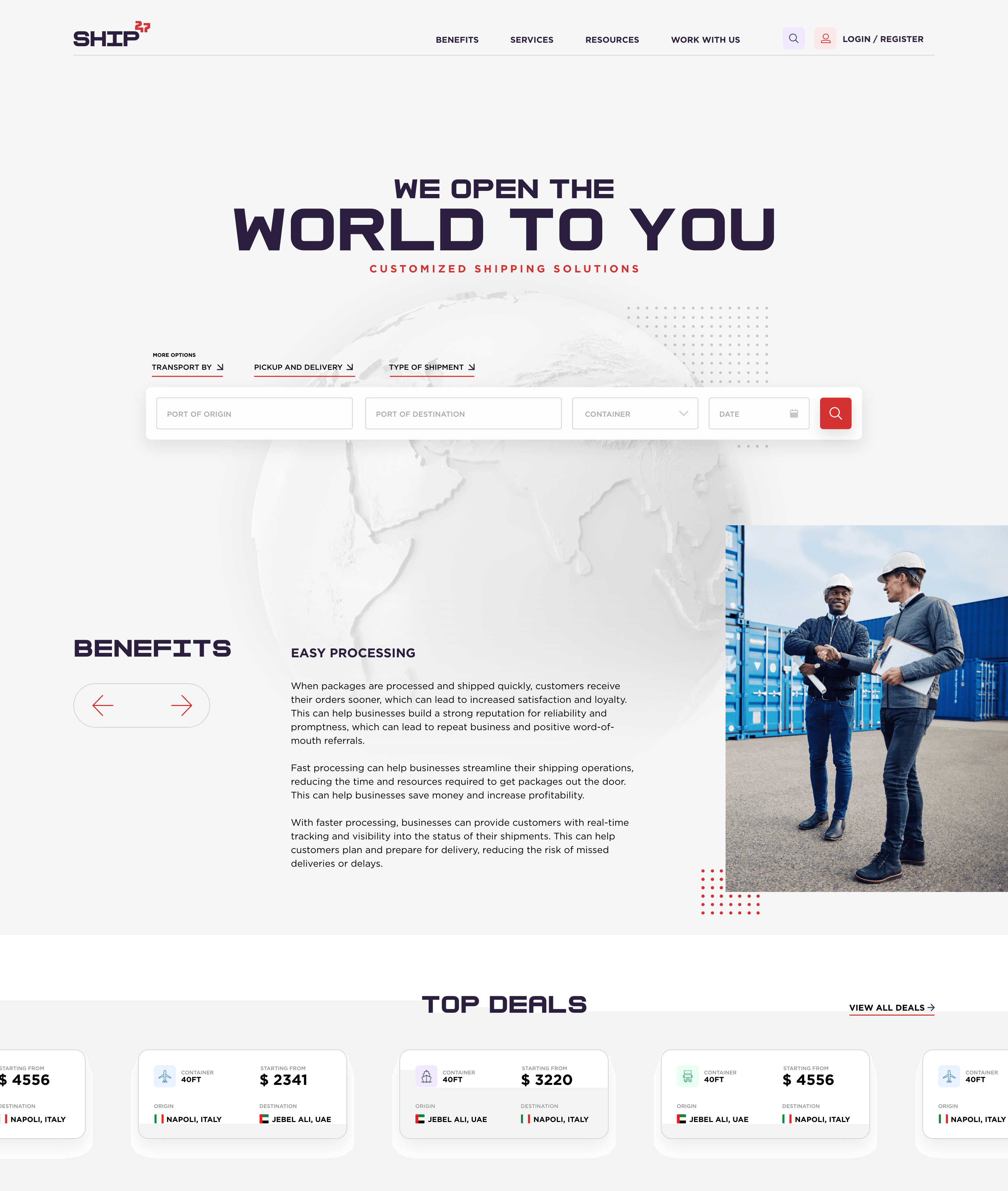 Ship247 homepage with shipping search and top deals