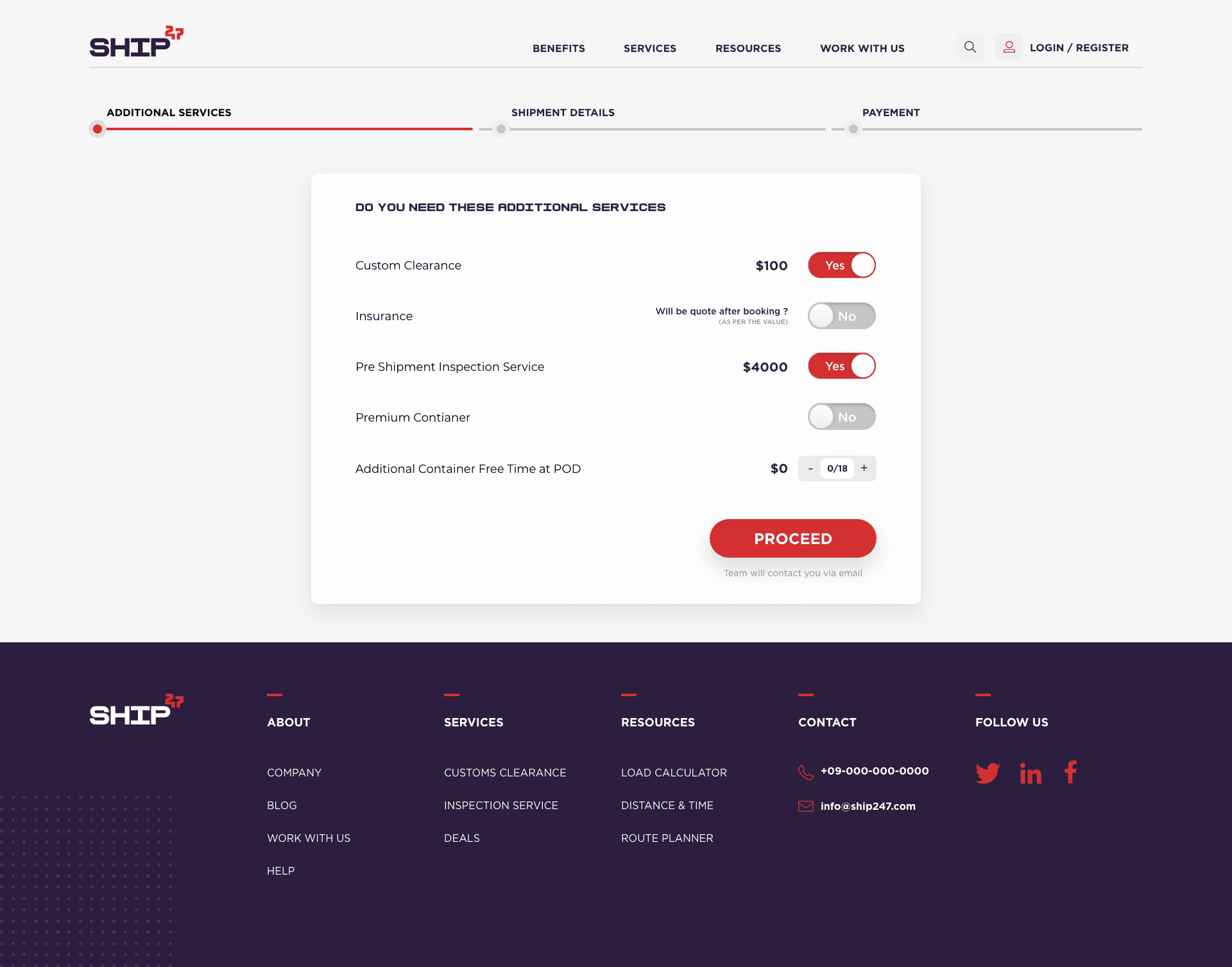 Ship247 mobile search results